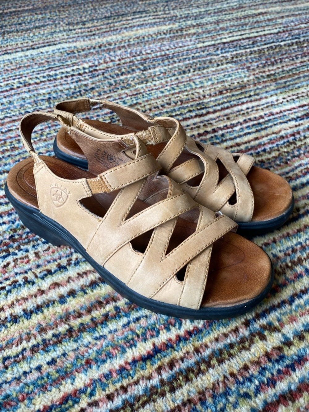 Ariat Beige/Tan Strappy Leather Slingback Sandals